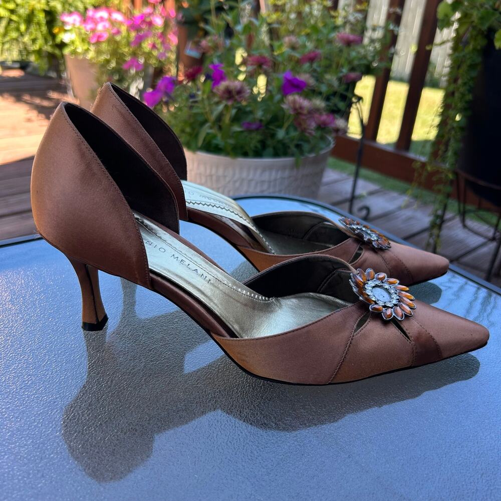 Antonio Melani Peony Womens 7.5 Brown Satin Jeweled D’Orsay Pumps Heels - Picture 2 of 11